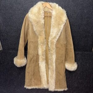 Wilsons Leather Penny Lane Coat Womens Small Suede Fur Trim Boho Phoebe VTG